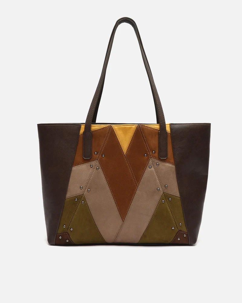 Cachi bolso shopper grande efecto ante y detalles metálicos
