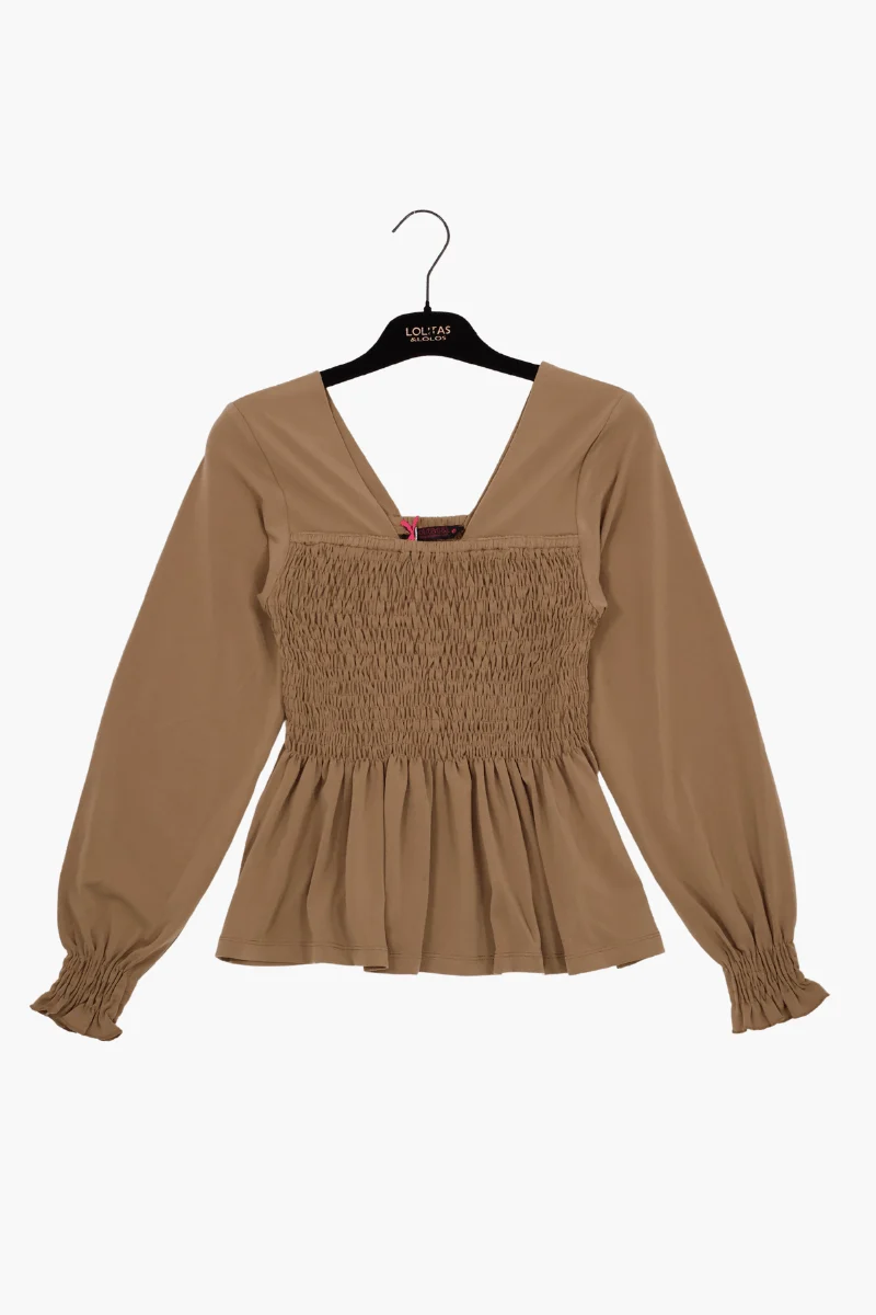Camiseta beige Preloved pecho nido de abjeja Lolitas&L
