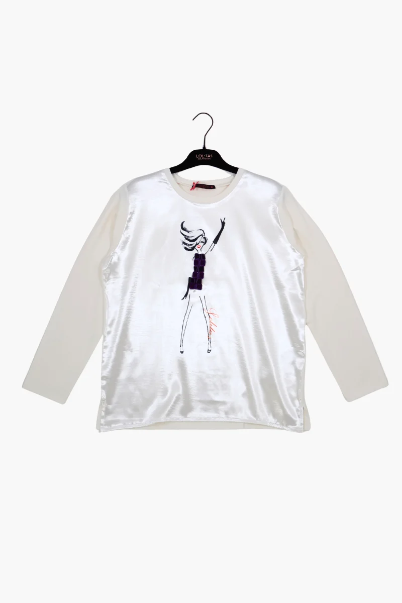 Camiseta blanca Preloved delantero raso motivo silueta Lolitas&L