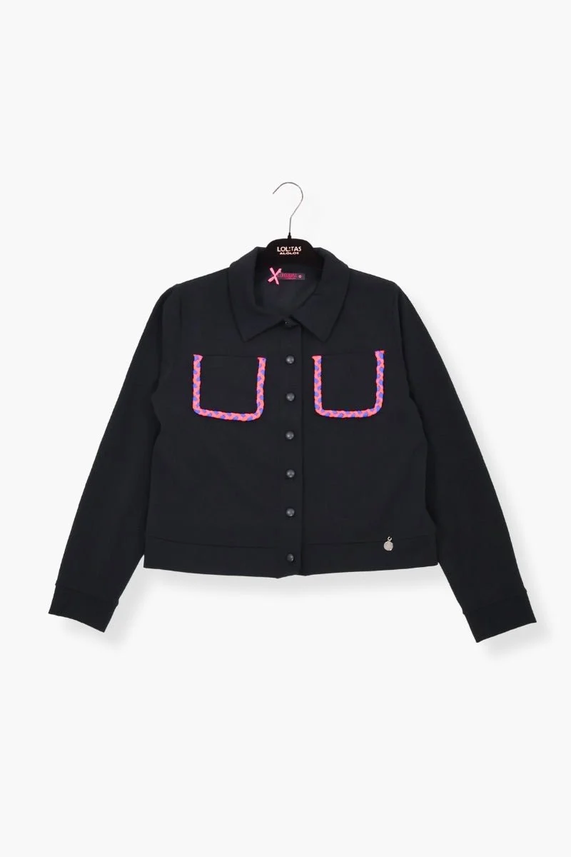 Chaqueta Preloved negra con bolsillos trenzados en fucsia LolitasyL