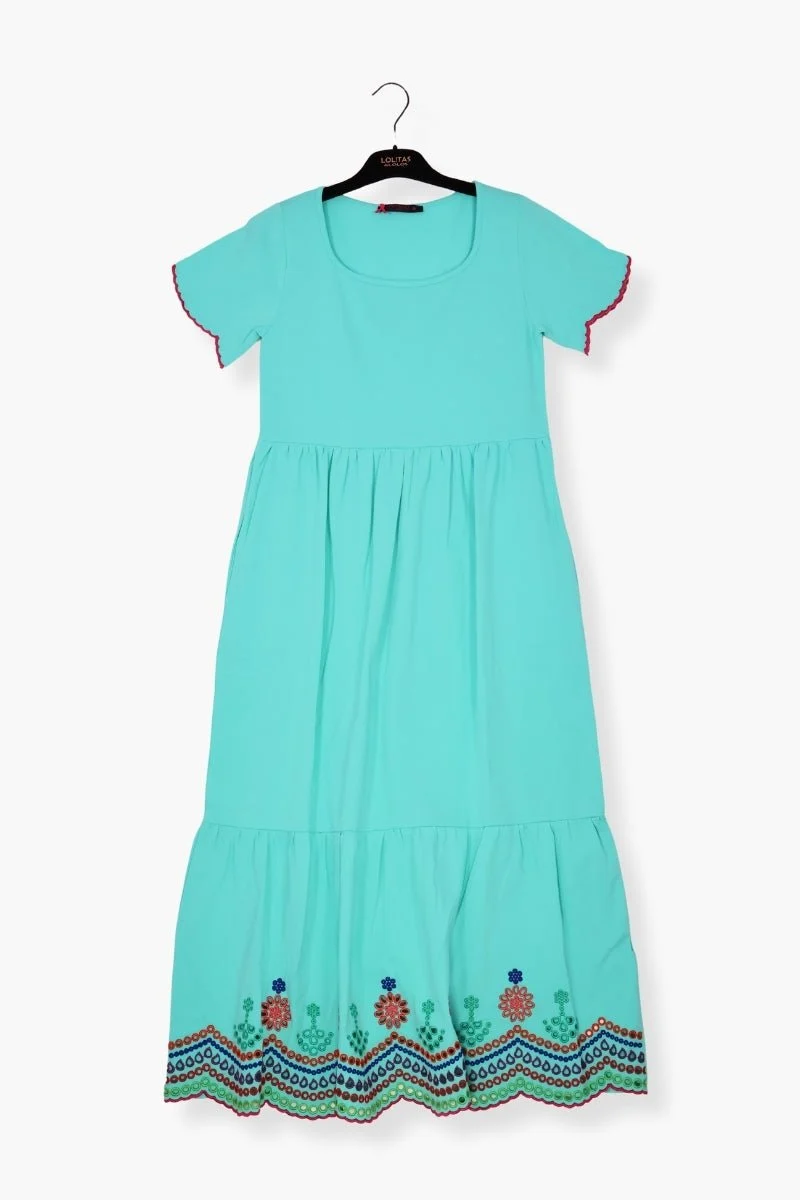 Vestido Preloved verde menta con bordado multicolor LolitasyL