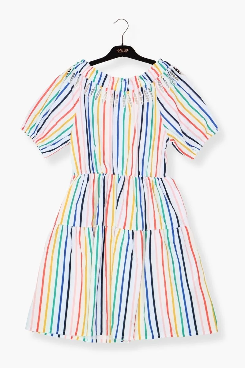 Vestido Preloved blanco multirrayas palabra de honor con bordado LolitasyL