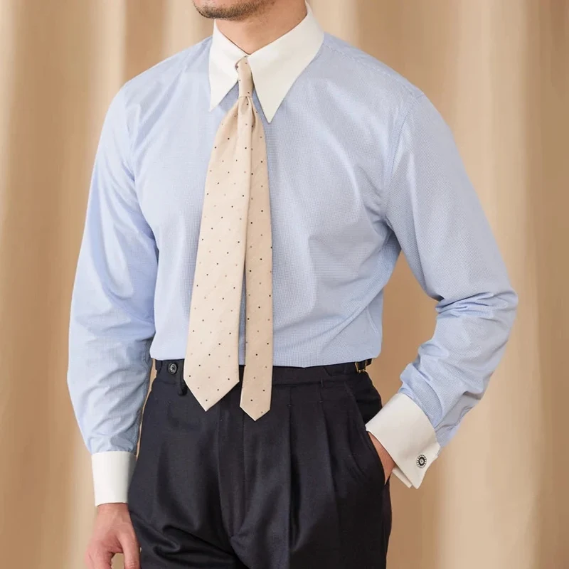 Chemise bleu col blanc homme
