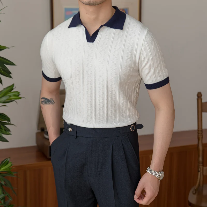 Polo blanc col bleu