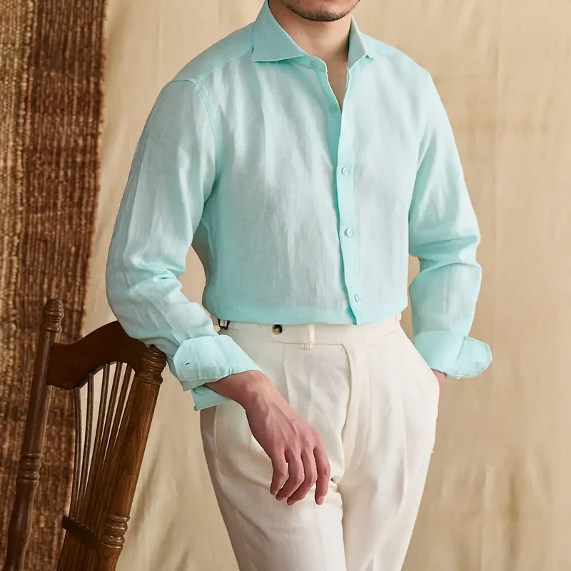 Chemise lin vert homme