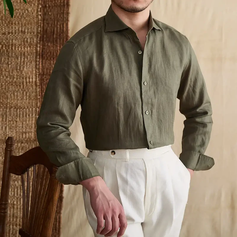 Chemise lin kaki homme