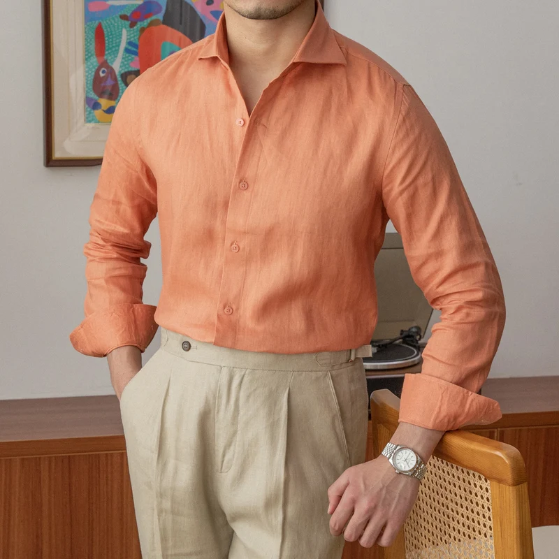 Chemise lin orange homme