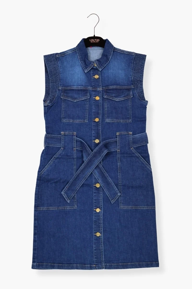 Vestido Preloved jeans camisero azul lavado sin mangas LolitasyL