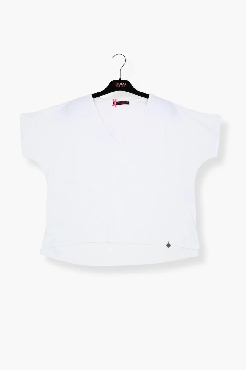 Camiseta Preloved blanca con bordado al tono flor LolitasyL