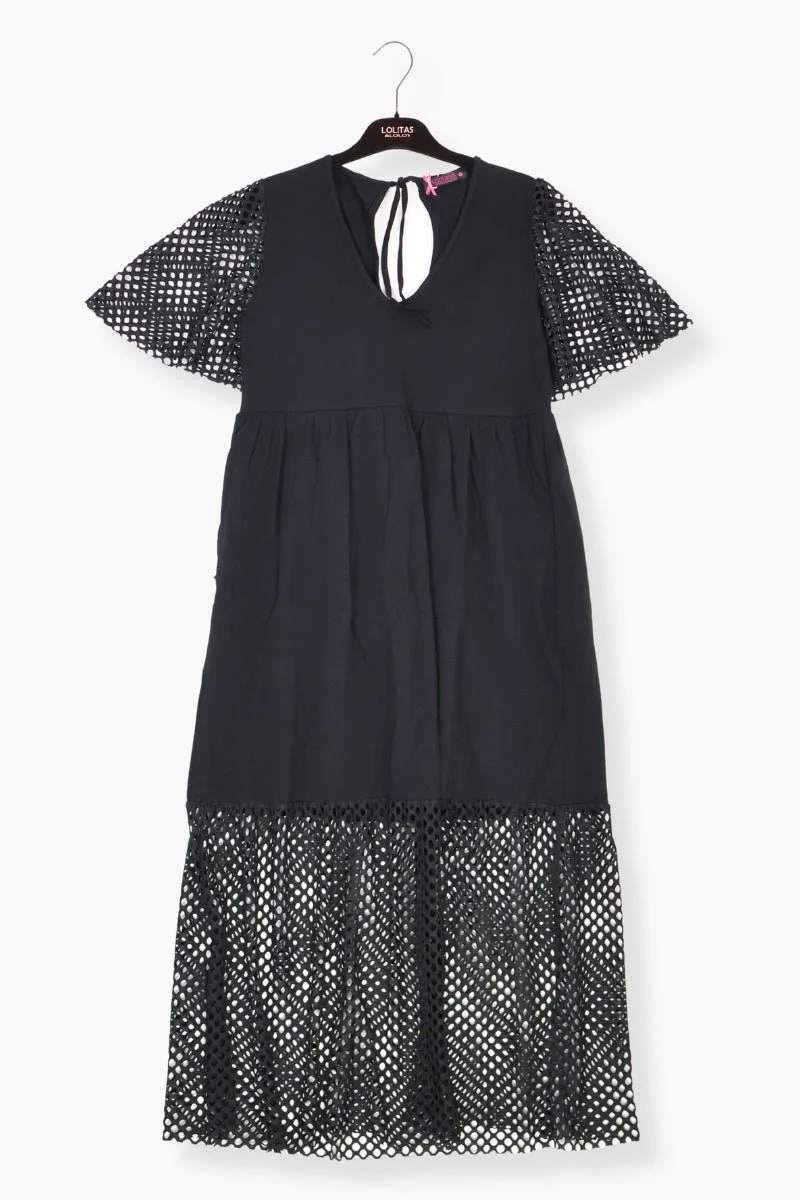 Vestido Preloved negro largo mixto con rejilla y algodon LolitasyL