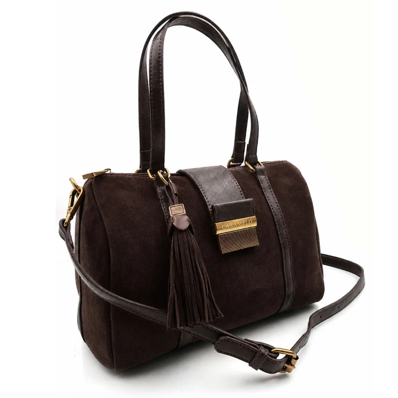Bolso Bowling con Bandolera Piel Serraje Caramelo Pepa