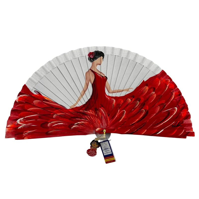 Abanico de madera de 21cm pintado a mano Aire Distinto "Flamenca"
