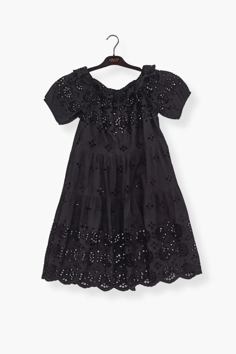 Vestido Preloved negro bordado ingles escote barco Lolitas&L