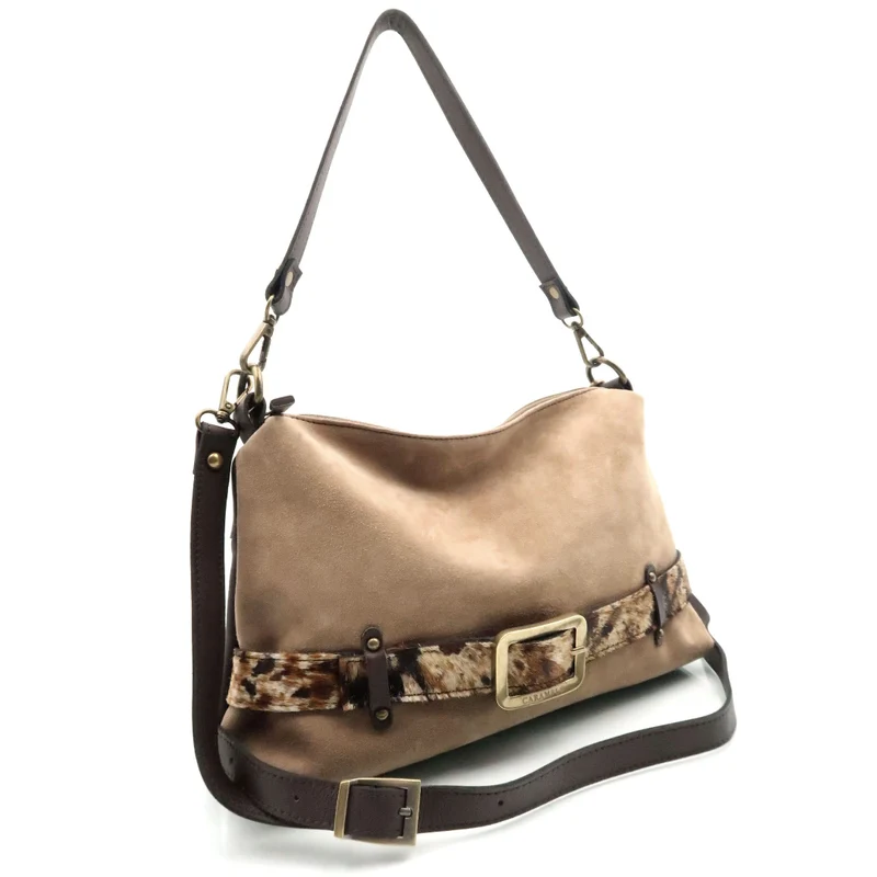 Bolso con Bandolera Piel Serraje Caramelo Palmira animal print