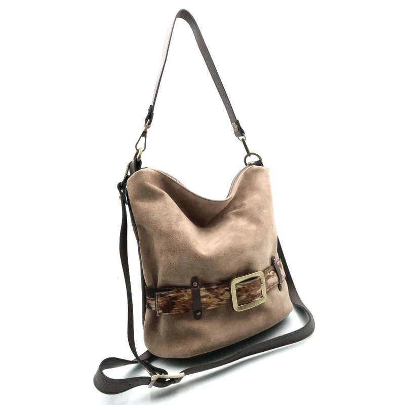 Bolso cuadrado con Bandolera Piel Serraje Caramelo Palmira animal print