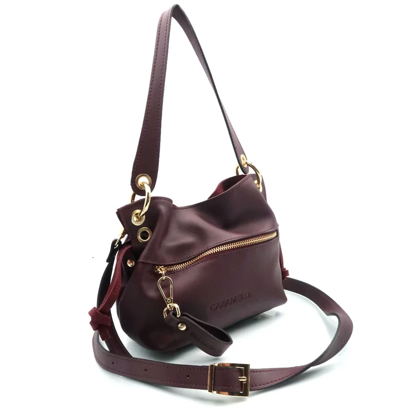 Bolso pequeño con Bandolera de Piel Napa Caramelo Princesa