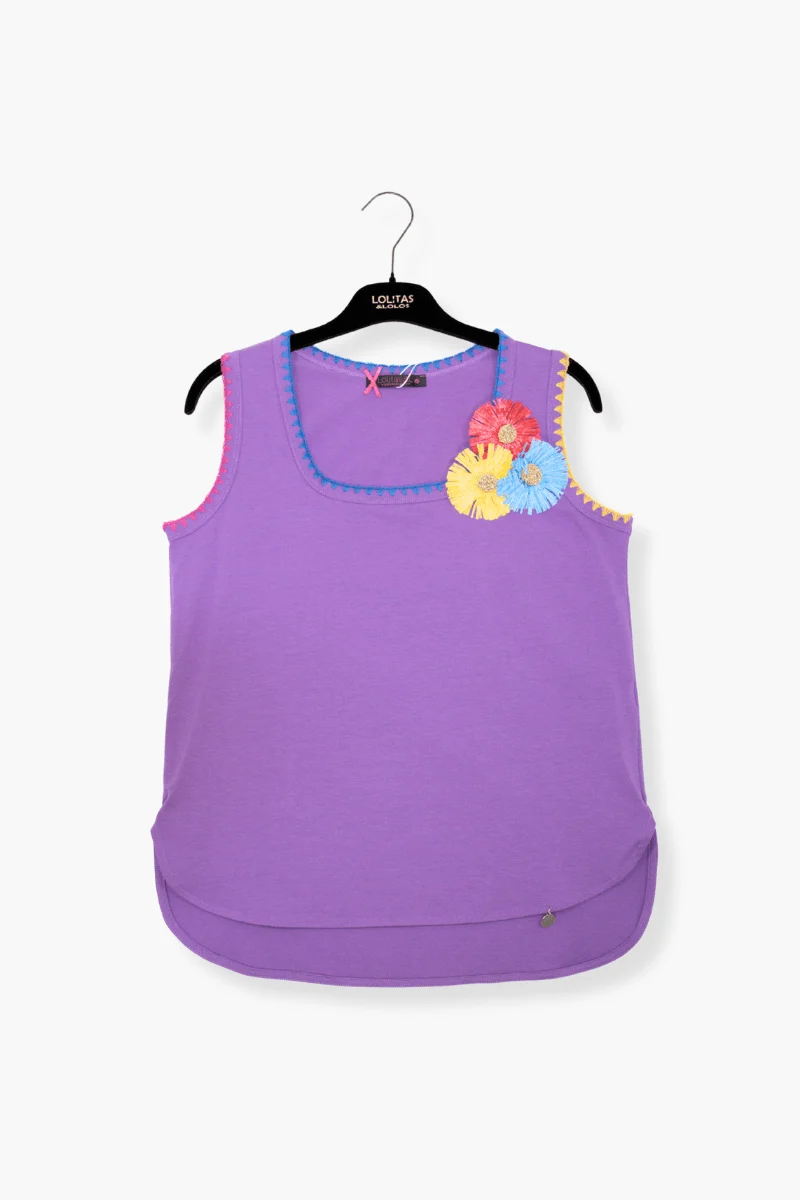 Camiseta preloved malva tirantes aplicacion flor con picunela Lolitas&L
