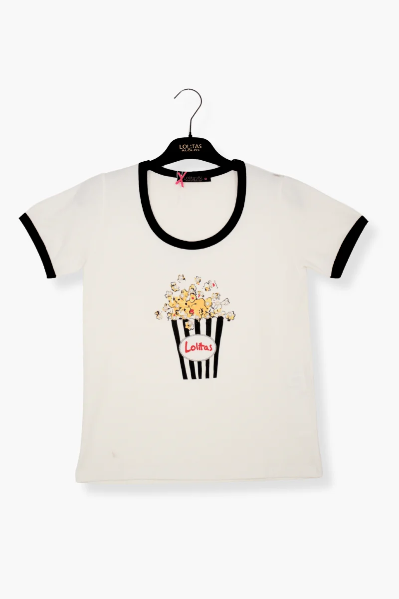 Camiseta Preloved blanca estampado palomitas Lolitas&L