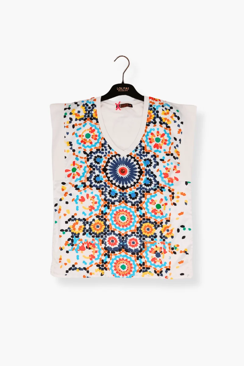 Camiseta Preloved blanca estampado Mandala con pedreria Lolitas&L