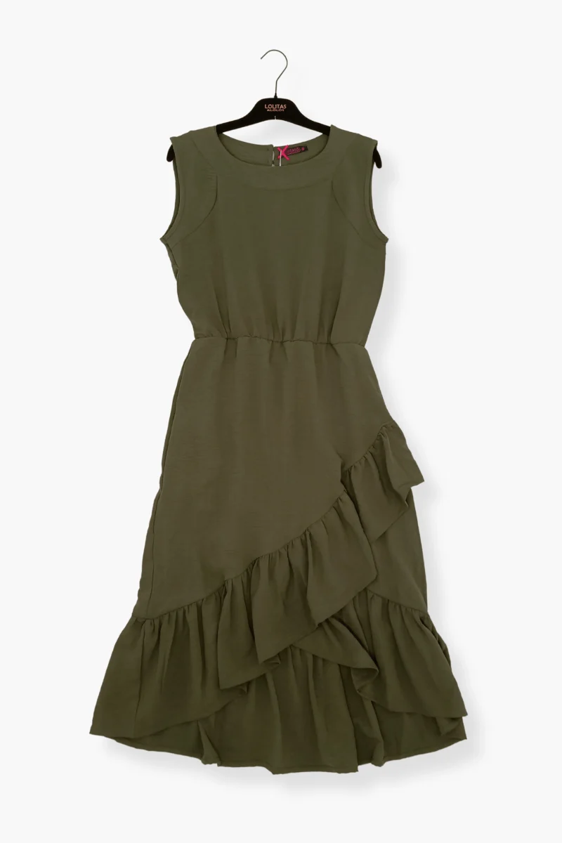 Vestido Preloved verde militar largo con volantes Lolitas&L