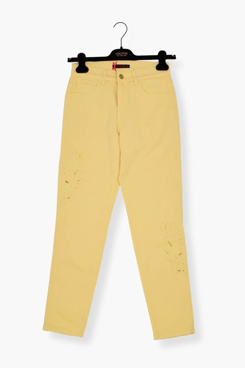 Pantalón Preloved amarillo pitillo bordado calado Lolitas&L