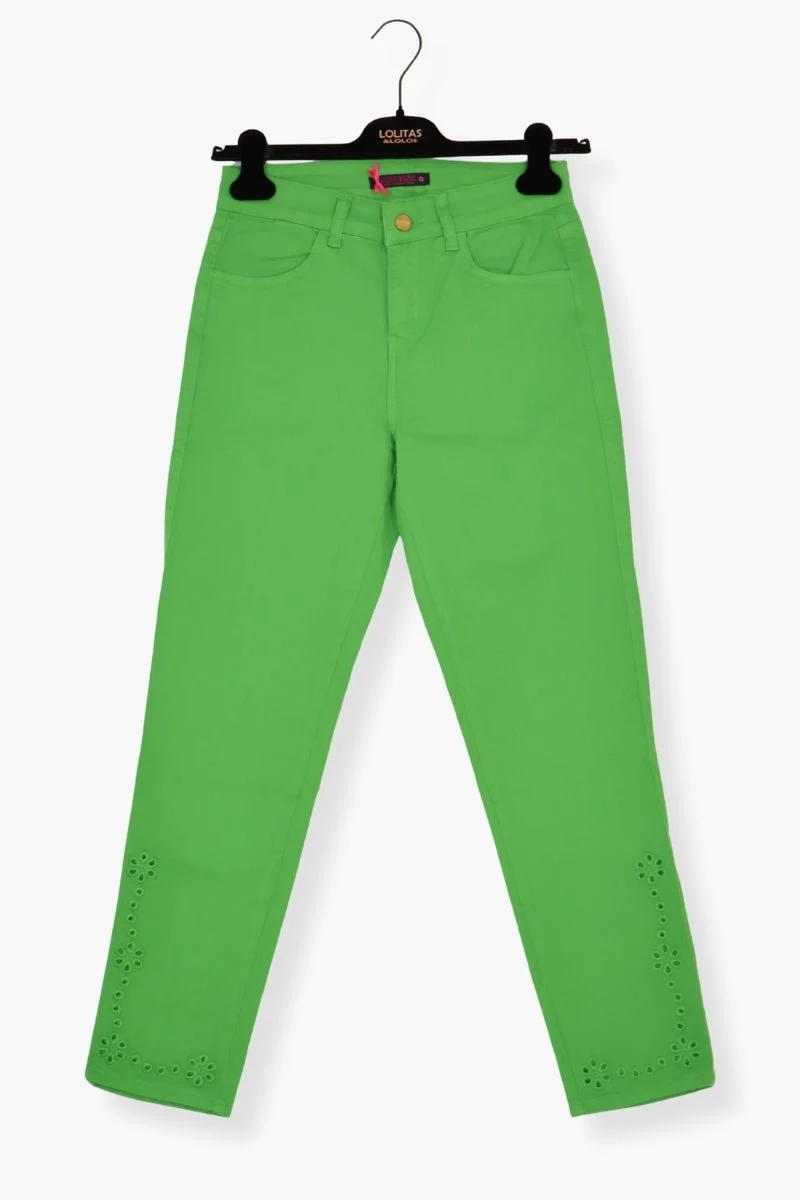 Pantalón Preloved verde pitillo bordado calado Lolitas&L