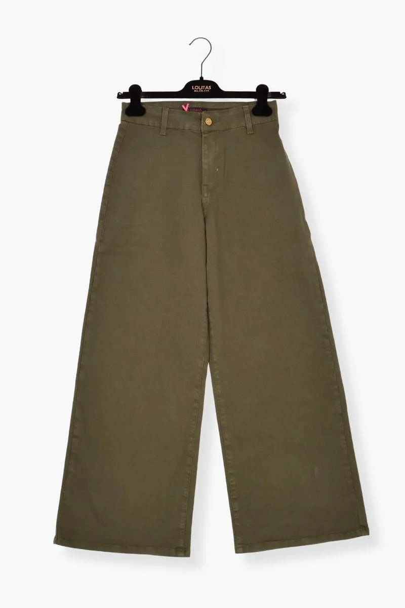 Pantalon Preloved vaquero verde militar con bolsillos anchos Lolitas&L