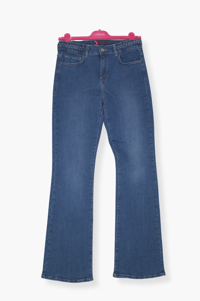 Pantalon Preloved vaquero azul cinco bolsillos con trenza Lolitas&L