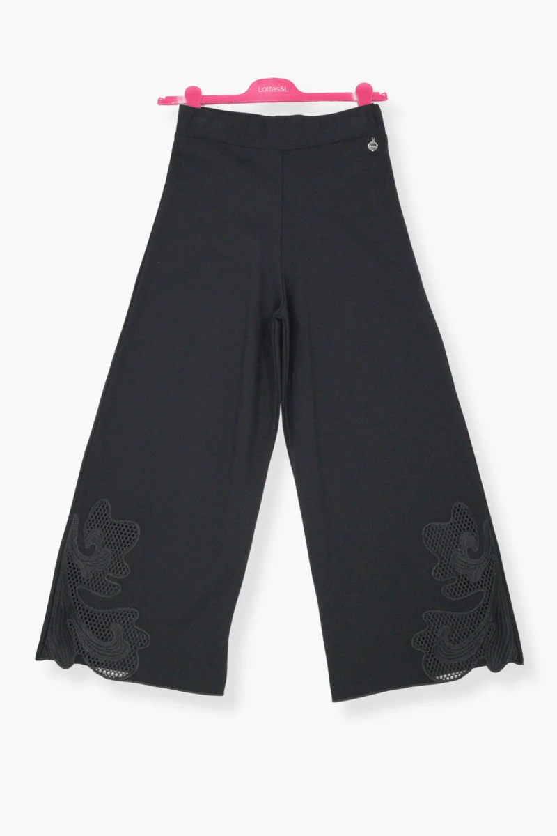 Pantalon Preloved negro bordado lateral rejilla Lolitas&L