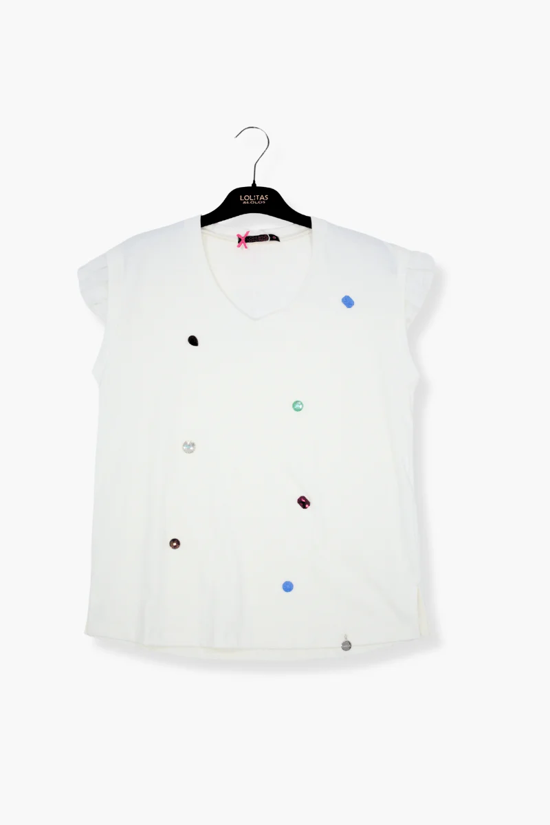Camiseta Preloved blanca diamantes plisado mangas Lolitas&L