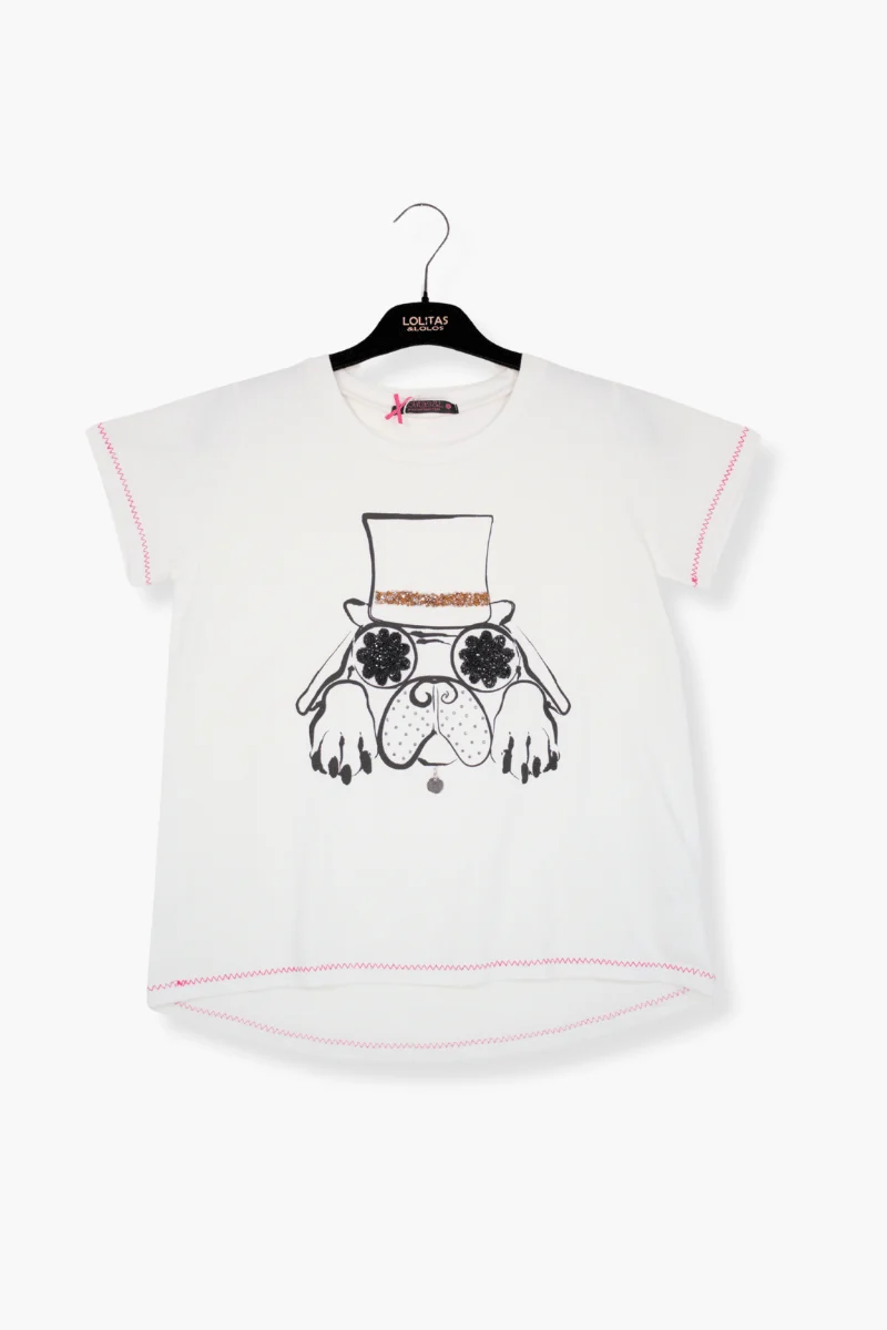 Camiseta Preloved blanca con motivo Dog sombrero lolitas&L