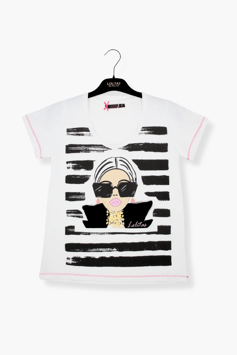 Camiseta Preloved blanca estampado Lolita con gafas Lolitas&L