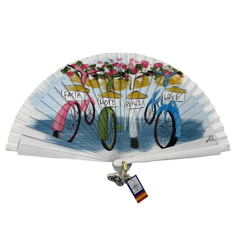Abanico de madera de 21cm pintado a mano Aire Distinto "Parking bicicletas"
