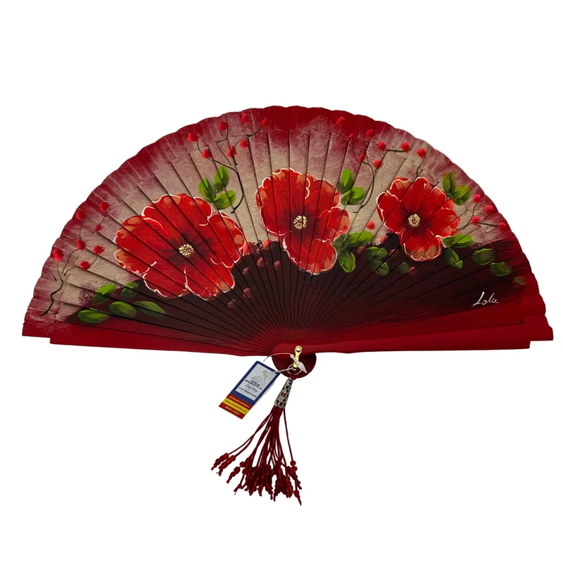 Abanico de madera de 21cm pintado a mano Aire Distinto "Amapolas Rojas"