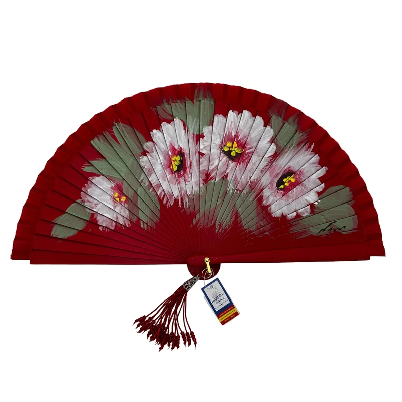 Abanico de madera de 21cm pintado a mano Aire Distinto "Flores Rojo"