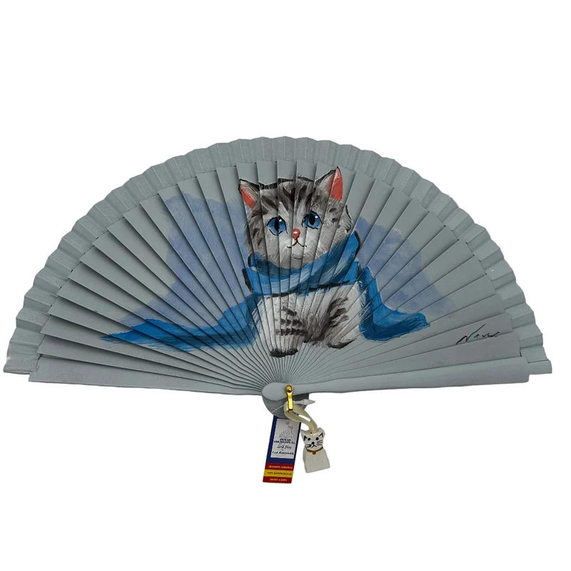 Abanico de madera de 21cm pintado a mano Aire Distinto "Gatito"