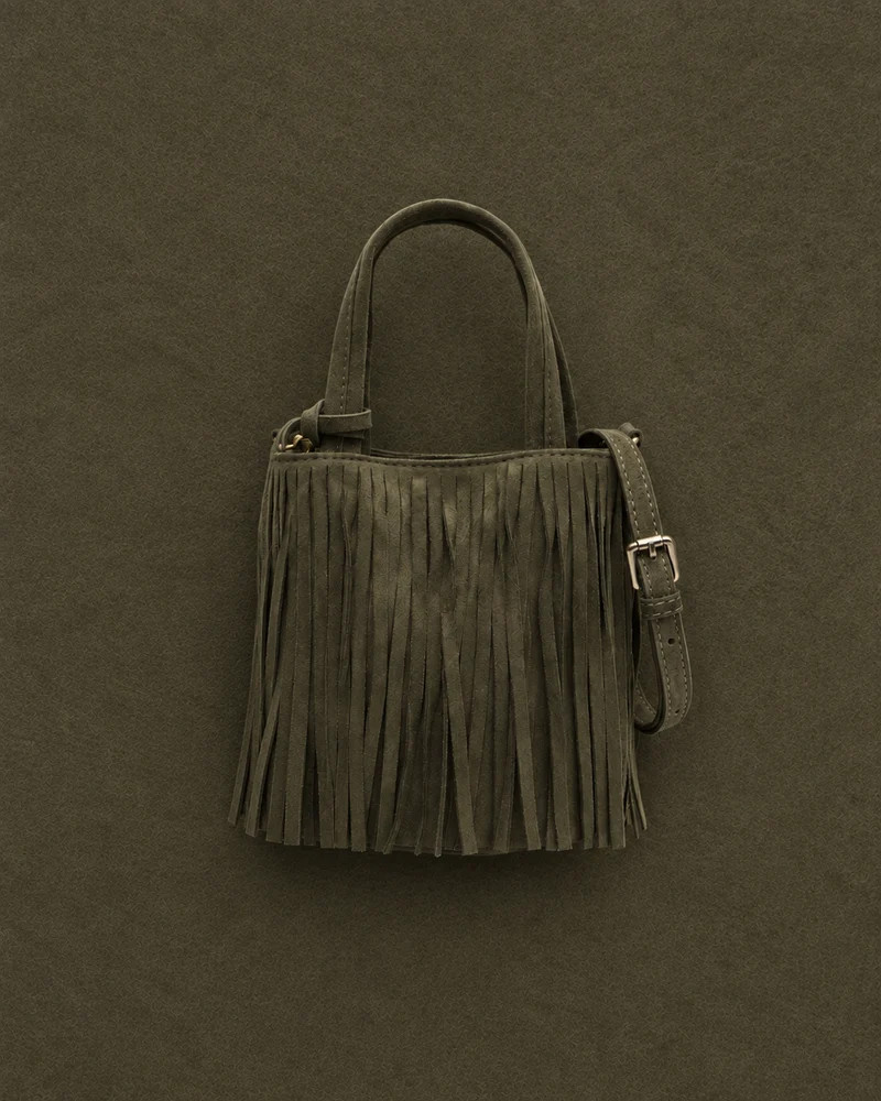 Morodi bolso tote de fiesta pequeño con flecos efecto ante y detalle colgante