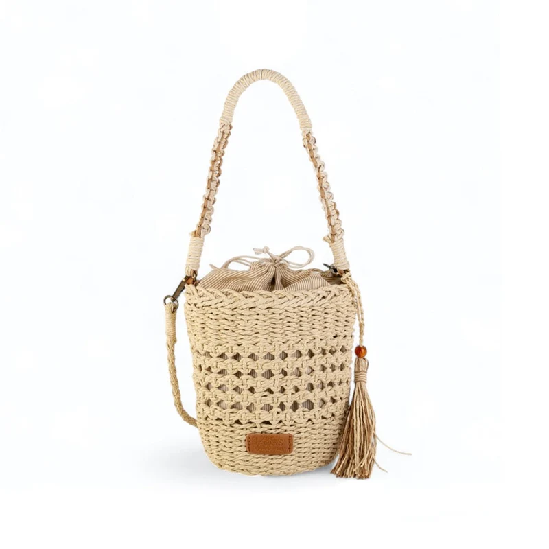 Bolso Cubo cierre tipo saco Fibra Natural Kbas Boho Natural