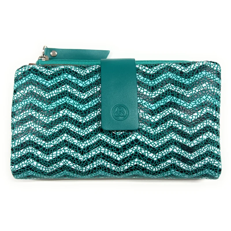 Billetero de Piel (15x9cm) monedero de cremallera Lugupell Aqua color Esmeralda