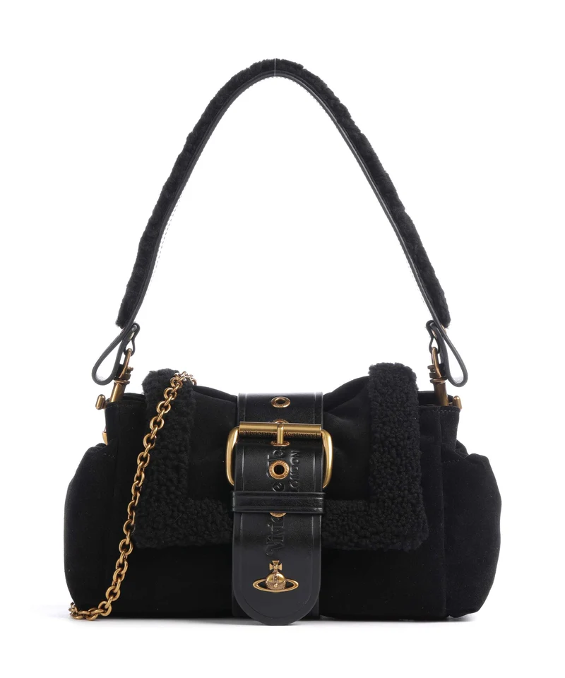 Vivienne Westwood Hazel Treasure Shearling Suede Bolso de hombro black
