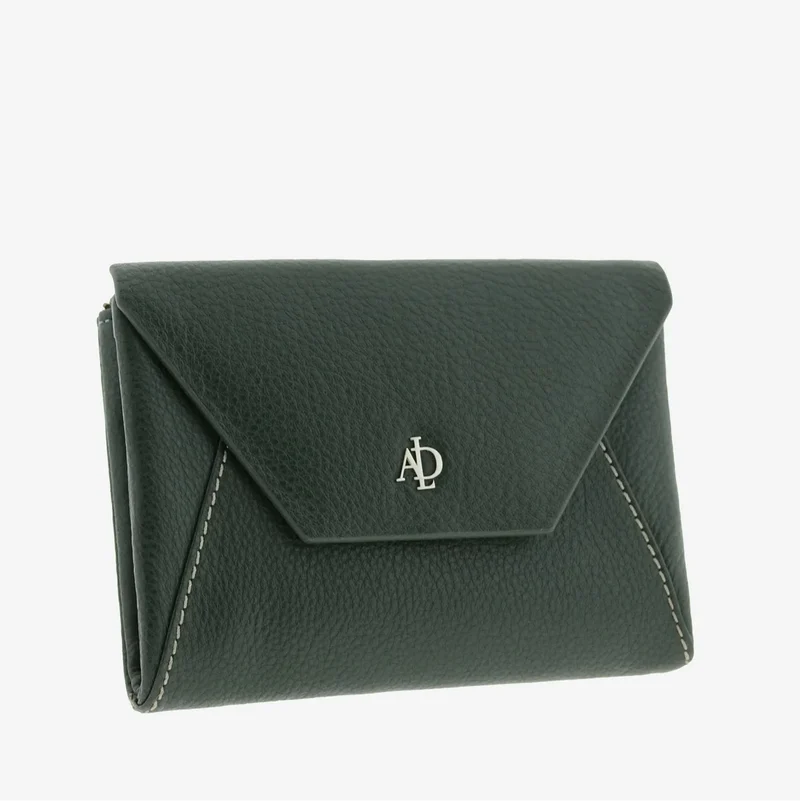 Billetero de Piel solapa (14 X 9cm) monedero de cremallera Adapell Lettera Verde