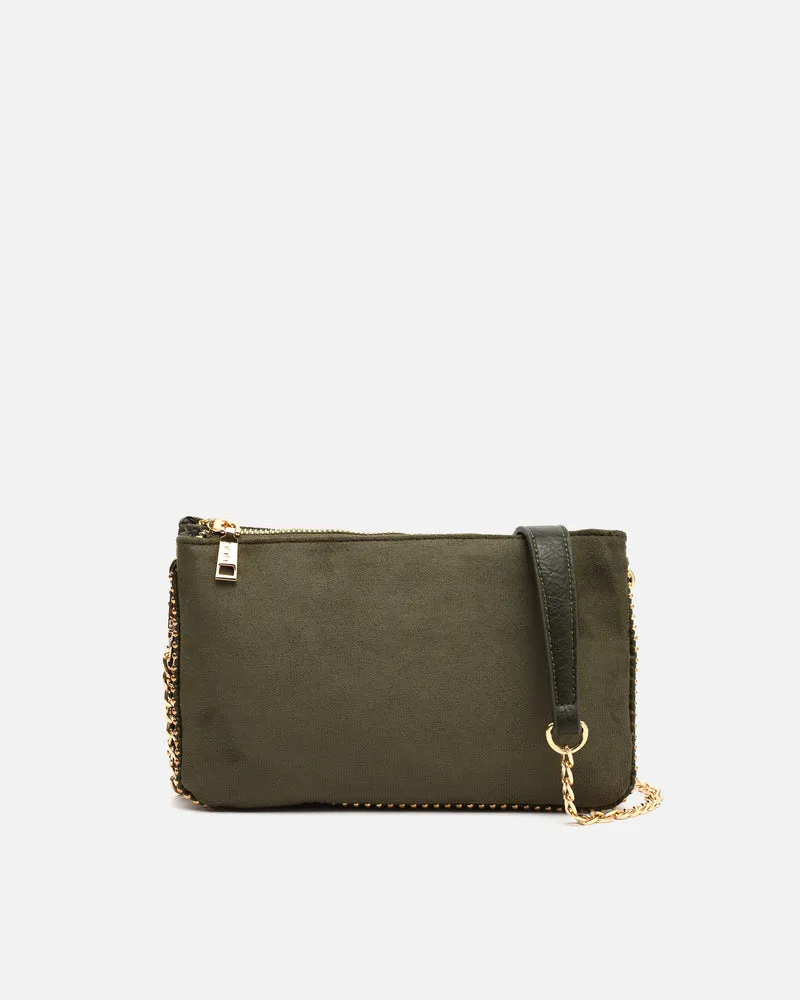 Boleo bolso bandolera efecto ante y con detalles metálicos