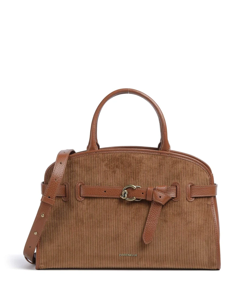 Coccinelle Sabine Corduroy Bolso de mano cognac