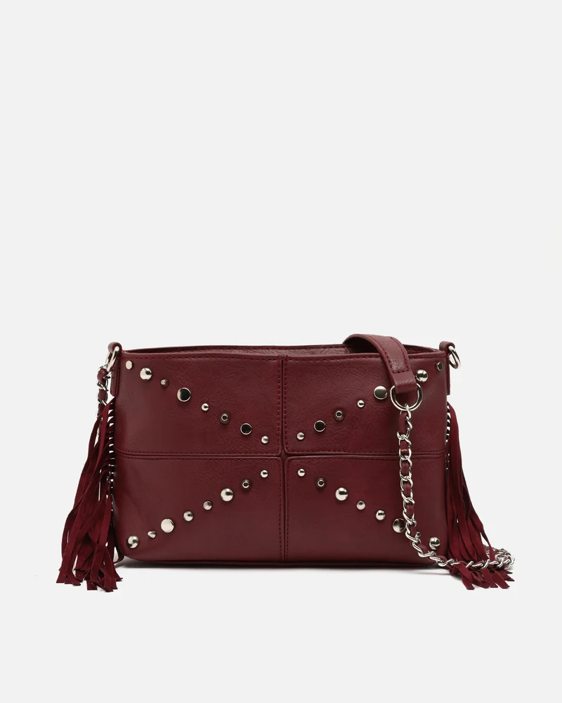 Anabelas bolso bandolera con detalles metálicos y flecos