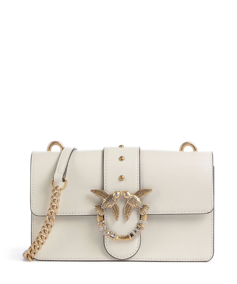 Pinko Love One Mini New Buckle Bandolera bianco seta/antique gold
