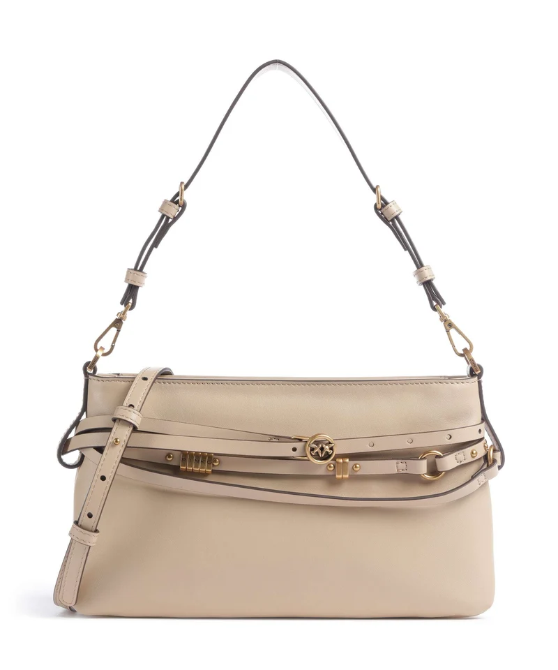 Pinko Belt Mini Bolso de hombro beige/grigio fumo/antique gold