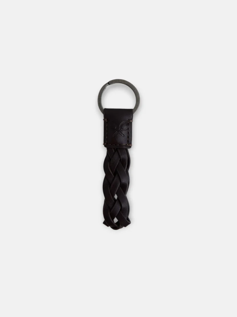Llavero piel trenzado marron