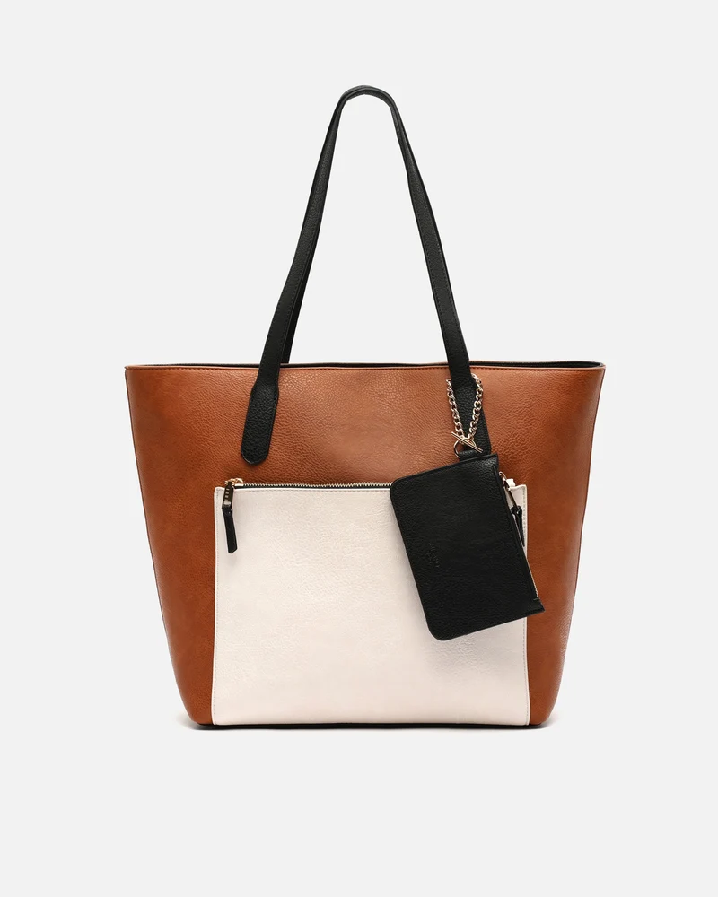 Minervina bolso shopper grande tricolor con colgante