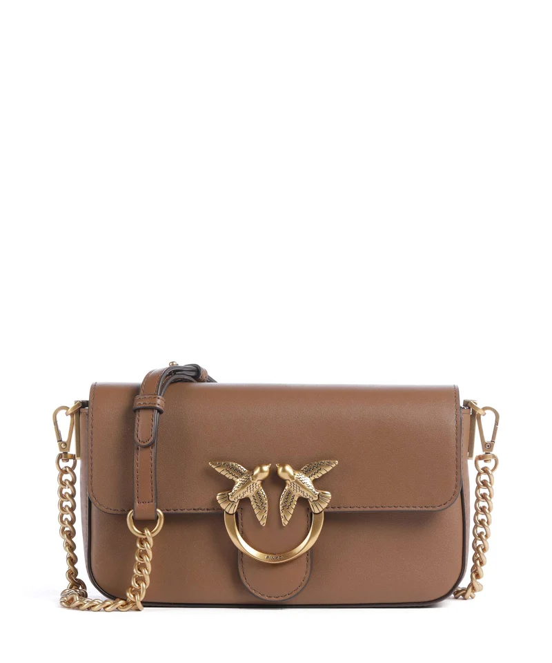 Pinko Love One Mini Slouchy Bandolera marrone cognac/antique gold