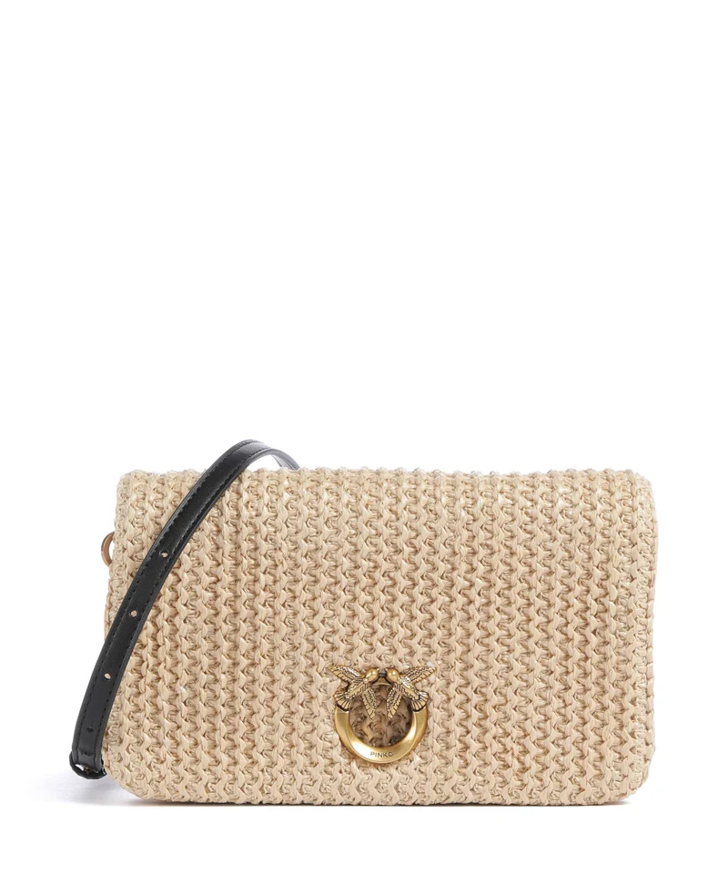 Pinko Love Click Soft Horizontal Mini Bandolera rafia/nero/antique gold